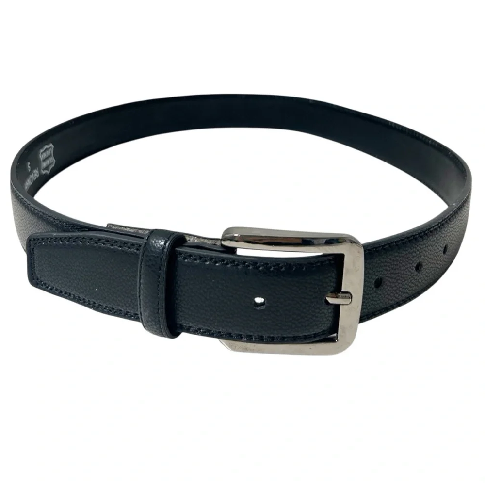 NWT Revonah Black Pebbled Leather Men's Belt Sz S Silver Tone Buckle